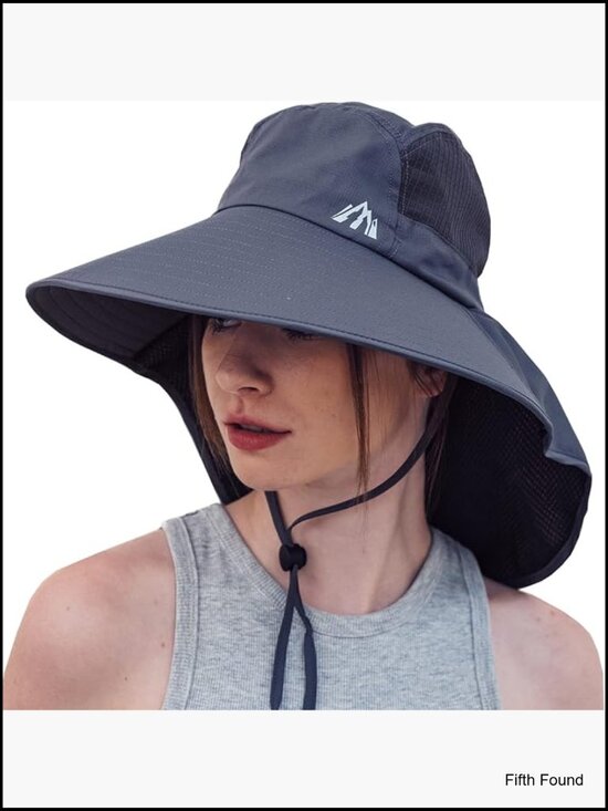 Women\'s Foldable Wide Brim Sun Hat with Neck Flap and Ponytail Hole